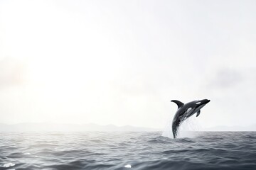 Wall Mural - orca whale leaping high above ocean waves