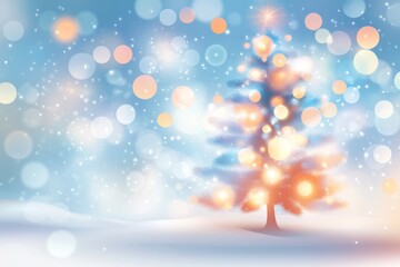 Wall Mural - Winter wonderland with a decorated tree surrounded by colorful bokeh lights in a snowy landscape