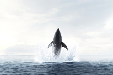 Wall Mural - whale leaping high above ocean waves