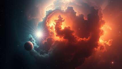 Wall Mural - Celestial Nebula and Planets background