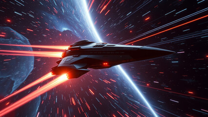 Wall Mural - Hyperspace Starship in Cosmic Journey background