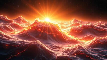 Wall Mural - Fiery Sunrise Over Molten Mountains background