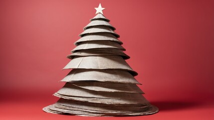 Wall Mural - christmas tree made of newspaper on soft red background