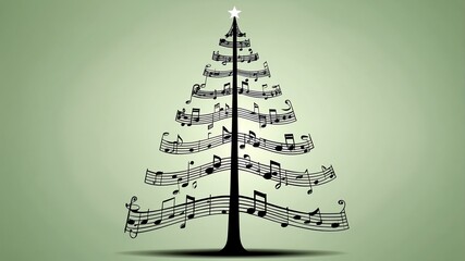 Wall Mural - Christmas tree made of musical score on soft green background