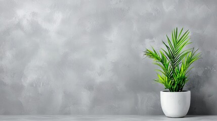 Wall Mural - Small potted palm plant against grey wall; home decor