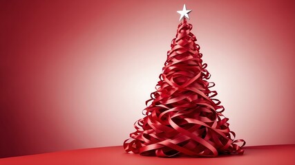 Wall Mural - christmas tree made of ribbons on soft red background