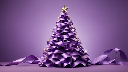 Wall Mural - christmas tree made of ribbons on soft purple background
