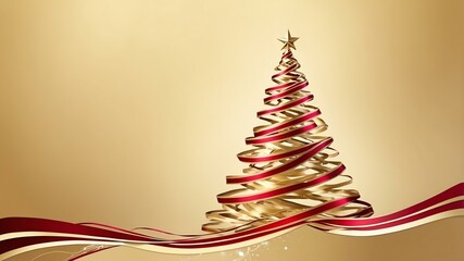 Wall Mural - christmas tree made of ribbons on soft gold background