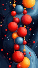 Wall Mural - Vivid Abstract Composition of Colorful Spheres Against a Dark Swirling Cosmic Background Featuring Red, Orange, and Blue Elements