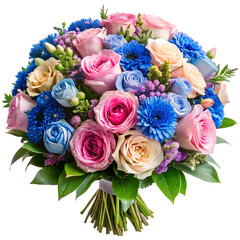 Wall Mural - festive blue and pink flowers bouquet, cut out on white