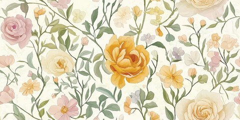  Vector seamless floral colorful pattern, vintage botanical illustrations and modern floral motifs, Trendy contemporary nature background, organic plant leaves artwork wallpaper print, spring texture