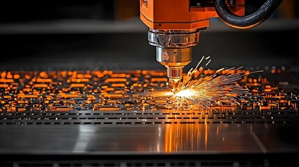 Poster - Factory Worker Operating CNC Machine to Cut Precise Metal Parts for Industrial Production and Manufacturing Process