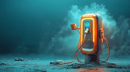 Aufkleber - Futuristic and Glowing Electric Vehicle Charging Station with Sci Fi Inspired Atmospheric Lighting and Ambiance in a Dark Urban Landscape