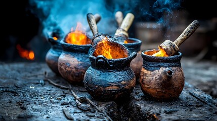 Leinwandbilder - Glowing steel foundry with molten iron being poured into molds for industrial manufacturing and metalworking  Fiery hot metal casting process in a high heat industrial workshop environment