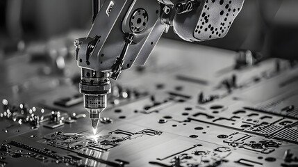 Poster - High Speed Robotic Arm Cutting Metal Sheets with Plasma Torch in Industrial Manufacturing Setting  Advanced Automation and Precision Metalworking Technology