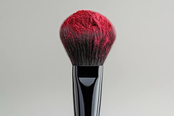 Sticker - Close up of a makeup brush with vibrant pink blush powder, showcasing the texture and color details, ideal for beauty and cosmetics imagery