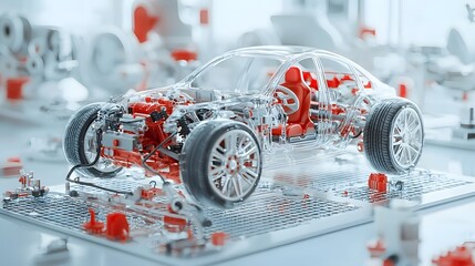 Leinwandbilder - Transparent floor revealing a smart wireless charging grid beneath a moving car showcasing innovative transportation technology and sustainable energy infrastructure for the future