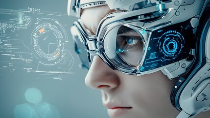 Fototapete - Conceptual image depicting a mind control experiment conducted through the use of advanced futuristic technology such as a high tech headset or visor