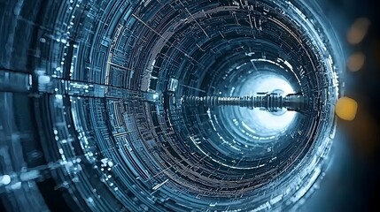 Fototapete - Futuristic digital art depicting a quantum experiment that unlocks the ability to see into parallel dimensions with a glowing wormhole like portal or vortex revealing a glimpse into the unknown