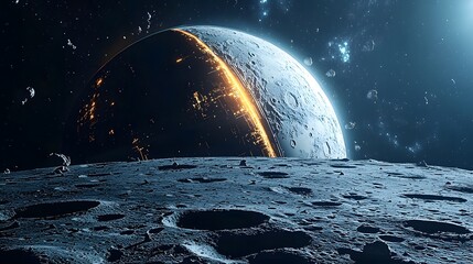 Aufkleber - Mysterious dark side of the lunar surface hiding a secretive highly advanced space station in a deep space landscape  Asteroids planets nebulae