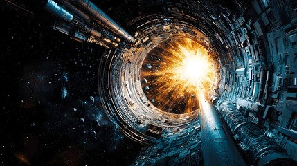 Leinwandbilder - Parallel Universe Leaking Into Our Reality Causing Unexplainable Phenomena in an Intense Cosmic Vortex Tunnel of Luminous Energy and Light  A digital futuristic