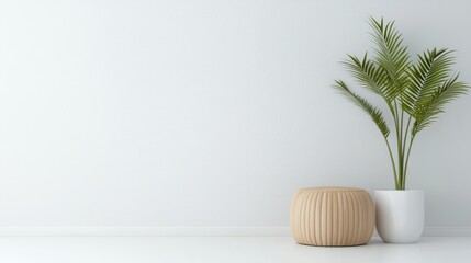 Canvas Print - Minimalist room interior design, plant, stool