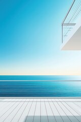 Wall Mural - modern balcony with ocean view and clear sky