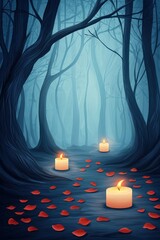 Poster - Mystical Forest with Candles and Rose Petals