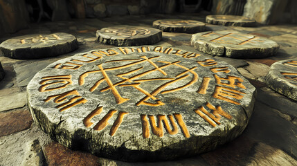 Wall Mural - ancient runes: stone table illustration - historical artifact, mystical symbols, old norse, celtic s