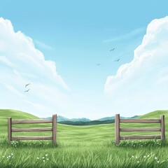Wall Mural - serene landscape with fences and blue sky