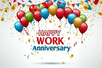 Wall Mural - Happy Work Anniversary Celebration Background with Balloons and Confetti