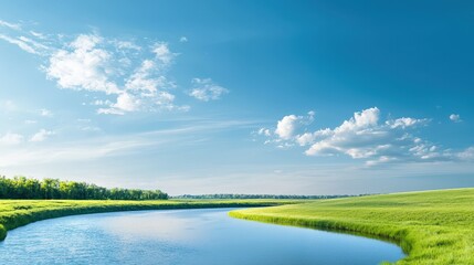 Wall Mural - Serene Landscape with River and Lush Greenery