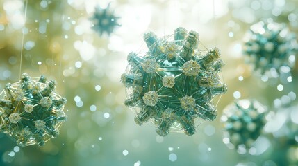 Wall Mural - biological cells transforming into digital symbols in abstract environment