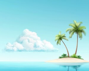 Wall Mural - Serene Tropical Island Scene with Palm Trees and Sky