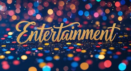 Wall Mural - entertainment calligraphic lettering on colorful bokeh glitter festive sparkles background