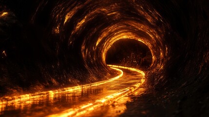 Leinwandbilder - Abstract light streaks curving through a dark tunnel, creating a sense of velocity and futuristic transport