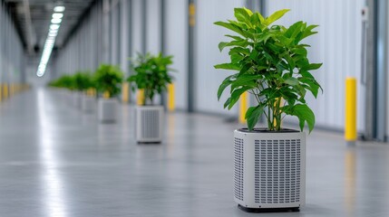 Wall Mural - Indoor plants in warehouse hallway