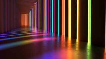 Leinwandbilder - Array of rainbow-colored D bars in a row, gradually increasing in height, with smooth shadows and reflections