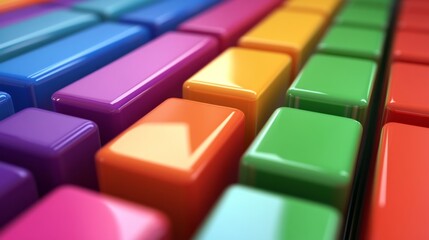 Aufkleber - Array of rainbow-colored D bars in a row, gradually increasing in height, with smooth shadows and reflections
