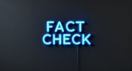 Wall Mural - fact check word lettering with neon blue glow on plain black dark background