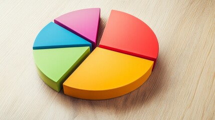 Aufkleber - A close-up of a financial pie chart displaying customer demographics, with distinct colors for age groups and gender, arranged on a light wooden background for contrast.