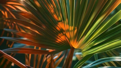 Poster - colorful palm leaves in tropical sunlight. Trendy summer style floral background
