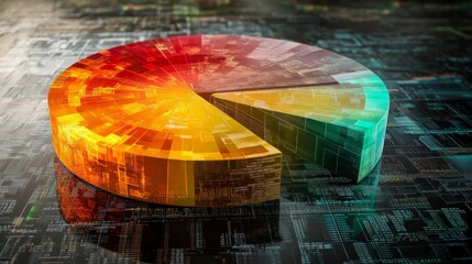 Leinwandbilder - A dynamic financial pie chart with segmented slices, showing investment portfolio allocation, overlaid on a digital background filled with stock market trends.