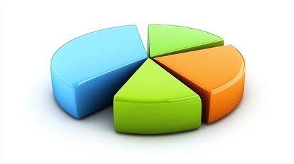 Fototapete - A financial pie chart with green, blue, and orange segments, clearly illustrating budget allocation, set against a white background with subtle financial icons.