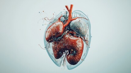 Poster - A medical illustration of the human liver, highlighting its position in the body and connections to surrounding organs, with a clean and simple background.