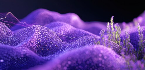 Wall Mural - abstract purple landscape with glowing plants and energy lines.