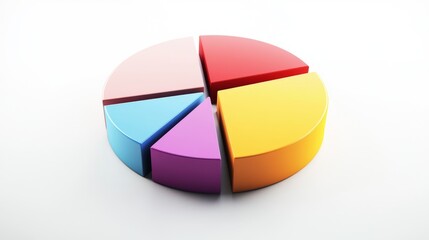 Fototapete - A multi-colored D pie chart in a minimalist style, with sections slightly lifted to show the data split, presented on a clean, white background.