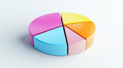 Wall Mural - A multi-colored D pie chart in a minimalist style, with sections slightly lifted to show the data split, presented on a clean, white background.