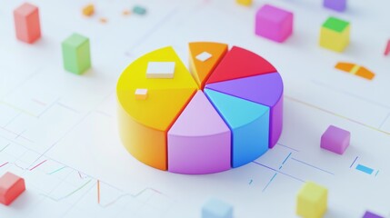 Poster - A vibrant financial pie chart illustrating a company's revenue breakdown, with colorful segments for different products, set against a clean white background for clarity.