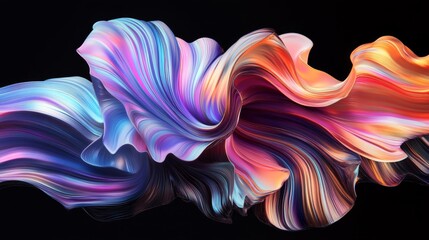 Poster - Colorful wave patterns with gradient effects, creating fluid, dynamic lines across a black background for a sleek, futuristic look